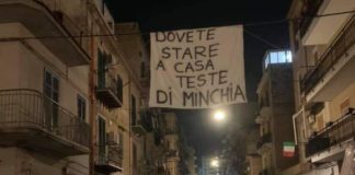 Coronavirus, striscione a Palermo “state a casa, teste di m…”