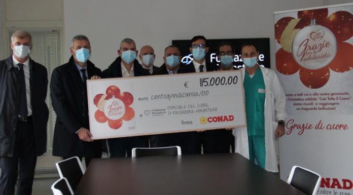 Conad Nord Ovest, 115 mila euro a ospedale Fondazione Monasterio