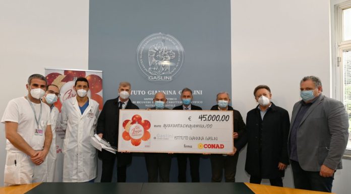 Conad Nord Ovest dona 45 mila euro all’Istituto Gaslini