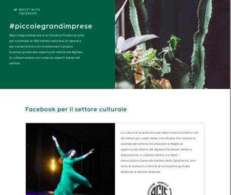 Covid, Facebook e AGIS insieme per sostenere la cultura