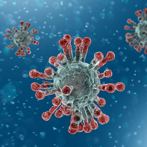 Microscopic view of Coronavirus, a pathogen that attacks the respiratory tract. Analysis and test, experimentation. Sars