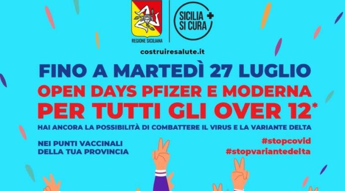 Vaccini, in Sicilia ‘Open days’ per gli over 12 fino al 27 luglio