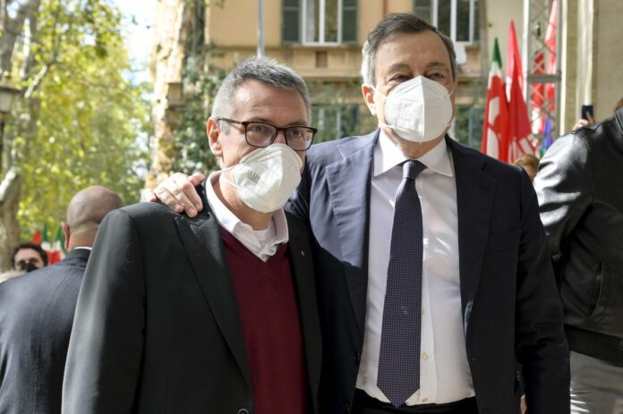 MARIO DRAGHI POLITICO MAURIZIO LANDINI CGIL