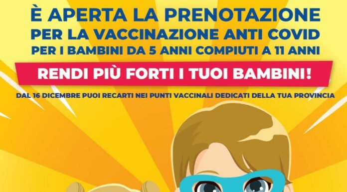 Vaccino, al via in Sicilia la prenotazione per la fascia 5-11 anni