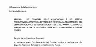 Rifiuti pericolosi, lettera dei Comitati della Tuscia a Zingaretti