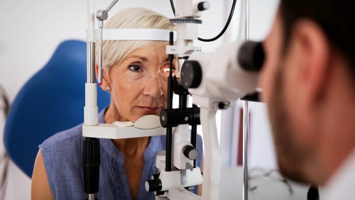 Ophthalmology concept. Patient eye vision examination in ophthalmological clinic