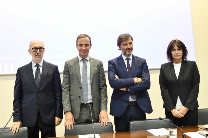 Fedriga con Riccardi, Rosolen e l'Ad di Novartis Italia Confalone