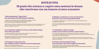 “Note di Vita”, un vademecum per le pazienti con tumore al seno