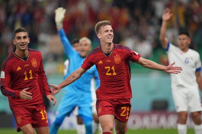 QAT: Spain-Costa Rica. Qatar 2022 World Cup. Dani Olmo of Spain celebrates his goal during the Qatar 2022 World Cup matc