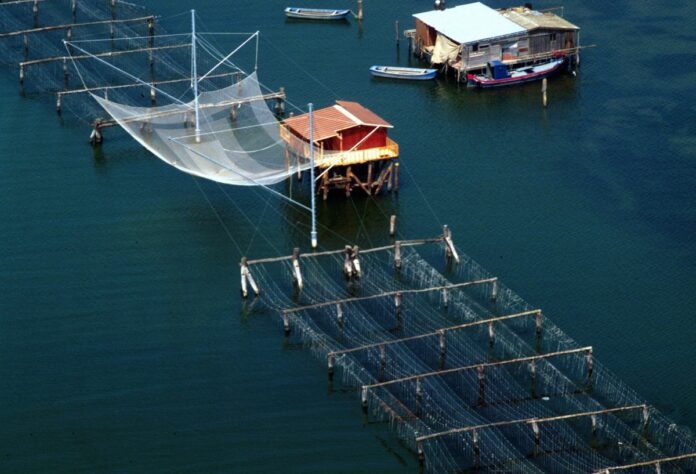 PESCATORI RETI DA PESCA NELLA LAGUNA DI VENEZIA