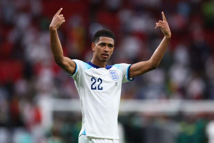 Al Khor, Qatar, 4th December 2022. Jude Bellingham of England celebrates the win during the FIFA World Cup, WM, Weltmeis