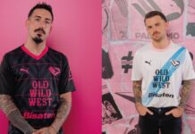 Nero e magenta nella seconda maglia del Palermo, striscia azzurro-City nella terza