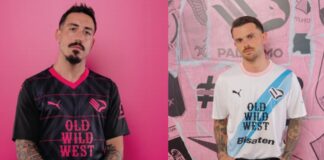 Nero e magenta nella seconda maglia del Palermo, striscia azzurro-City nella terza