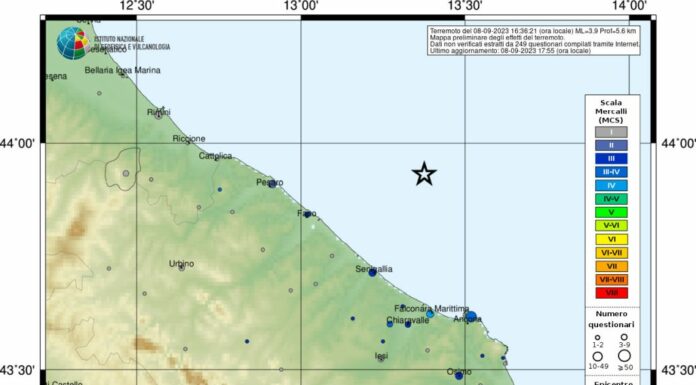 Terremoti, scossa magnitudo 3.9 nelle Marche