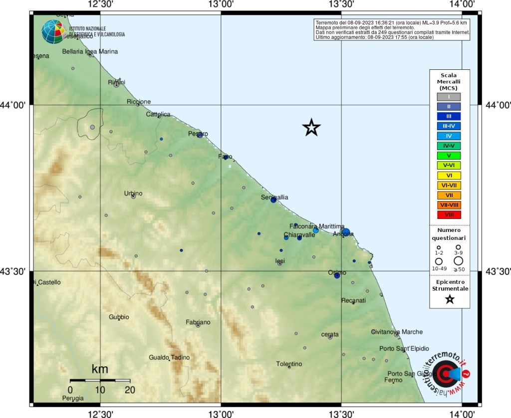 Terremoti, scossa magnitudo 3.9 nelle Marche al largo di Ancona