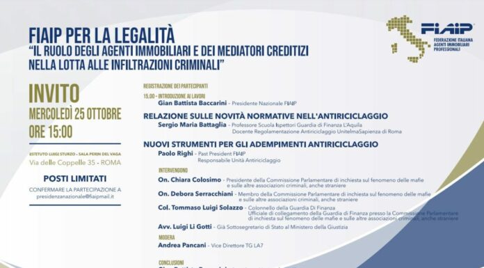 A Roma il 25 ottobre convegno “Fiaip per la legalità”