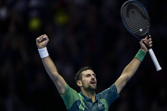 Nitto ATP, Tennis Herren Finals - Day Seven Novak Djokovic of Serbia celebrates during the semi-final singles match agai
