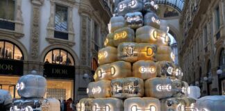 Milano, ambientalisti gettano vernice su albero di Natale in Galleria