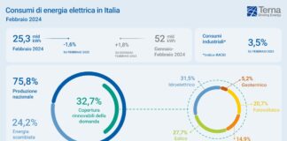 Terna, a febbraio consumi elettrici +1,6%