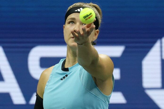 Karolina Muchova competes in her semifinals match at the 2023 U.S. Open
