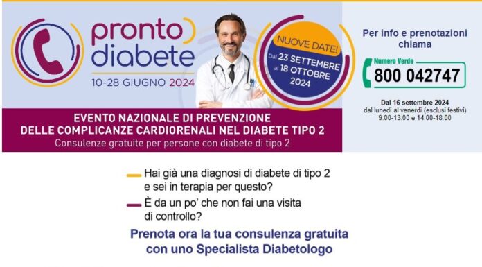 Riprende “Pronto Diabete”, campagna di prevenzione delle complicanze