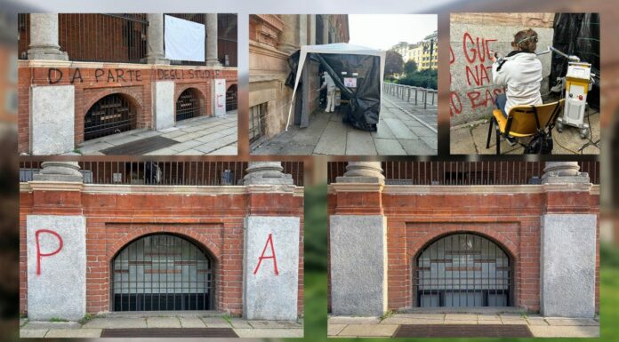 Laser rimuove i graffiti dalla facciata storica della Statale di Milano