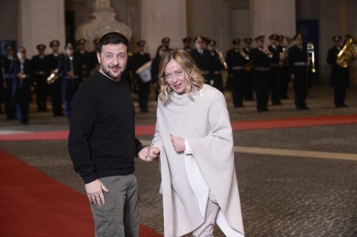 Palazzo Chigi la presidente del Consiglio Giorgia Meloni riceve il presidente dell' Ucraina Volodymyr Zelensky