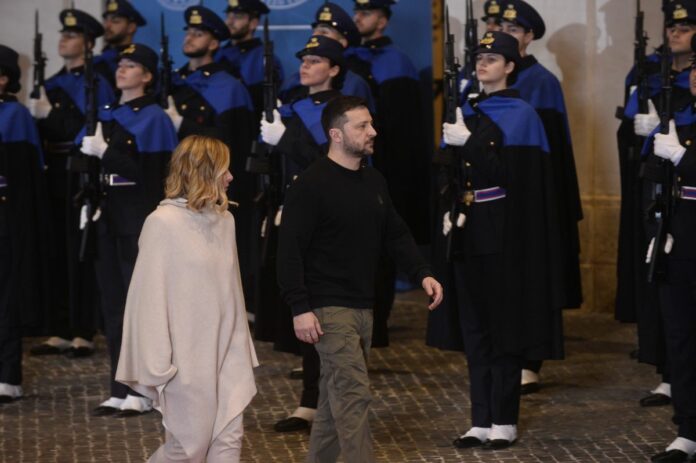 Palazzo Chigi la presidente del Consiglio Giorgia Meloni riceve il presidente dell' Ucraina Volodymyr Zelensky