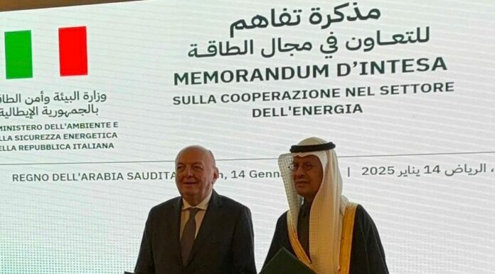Energia, firmato a Riad memorandum tra Italia e Arabia Saudita