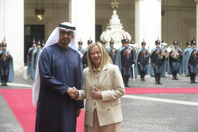 Roma, la Presidente del consiglio Giorgia Meloni riceve il Presidente degli Emirati Arabi Uniti