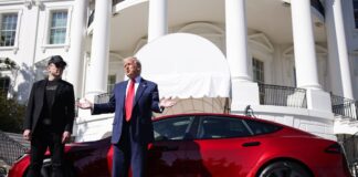 Usa, Donald Trump compra una Tesla nei giardini della Casa Bianca