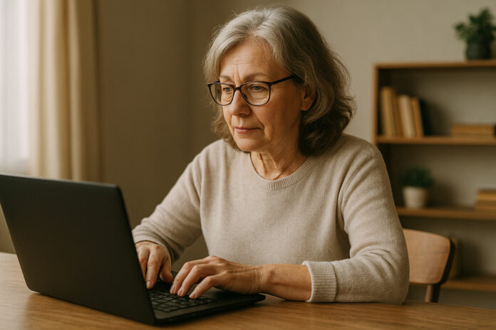 anziana lavora al PC anziana lavora al PC