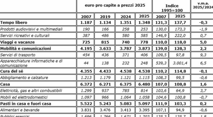 Consumi, negli ultimi 30 anni sprint per tecnologia e tempo libero