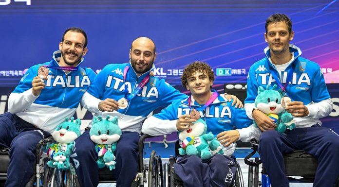Fioretto maschile a squadre di bronzo ai Mondiali paralimpici di Iksan, settima medaglia per l’Italia