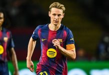 Barcelona’s De Jong is out for at least five weeks due to an injury