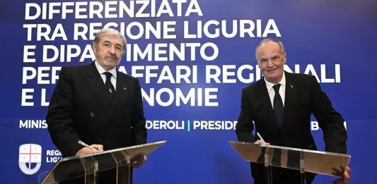 Liguria, Bucci e Calderoli firmano la pre-intesa sull’autonomia differenziata