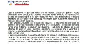 I giornalisti dell’agenzia Italpress aderiscono allo sciopero per il rinnovo del contratto nazionale di lavoro