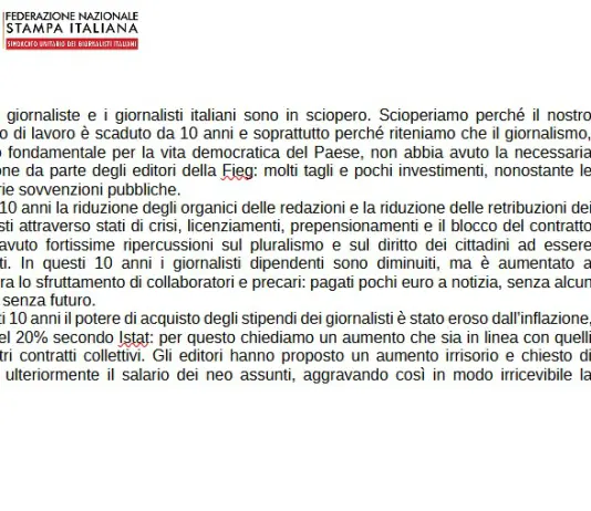 I giornalisti dell’agenzia Italpress aderiscono allo sciopero per il rinnovo del contratto nazionale di lavoro