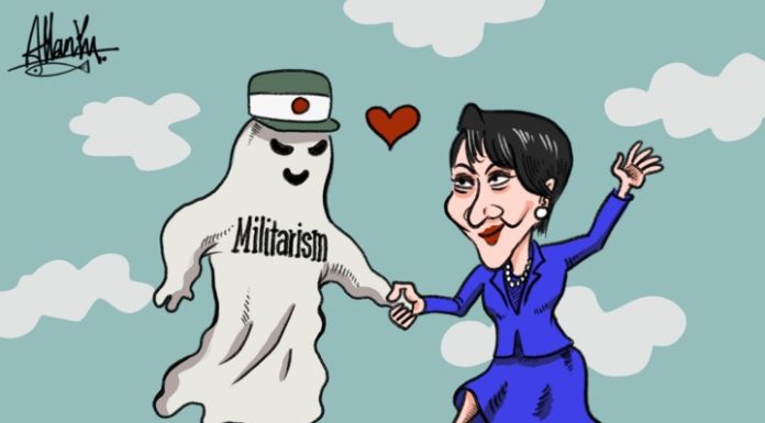 La vignetta: il ballo con il militarismo giapponese