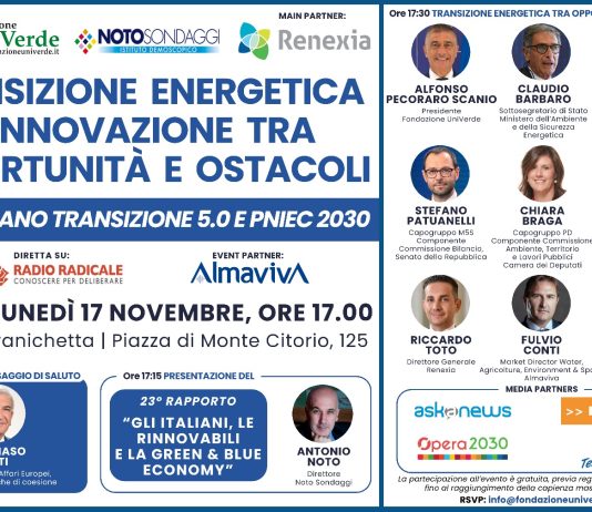 Il 17 novembre a Roma il convegno “Transizione energetica e innovazione tra opportunità e ostacoli”