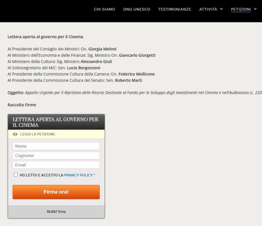 “Lettera per il Cinema”, in 48 ore più di 10 mila firme