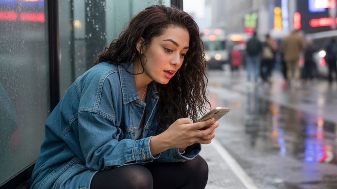 ragazza seduta con smartphone
