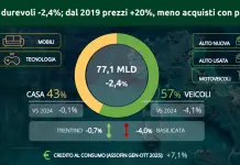Beni durevoli, consumi -2,4%. Dal 2019 prezzi +20%, meno acquisti con più spesa