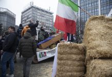 Milano, trattori contro Mercosur: latte e fieno versati in piazza Duca d’Aosta