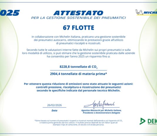 Michelin premia 67 flotte con Attestato per la Gestione Sostenibile dei Pneumatici