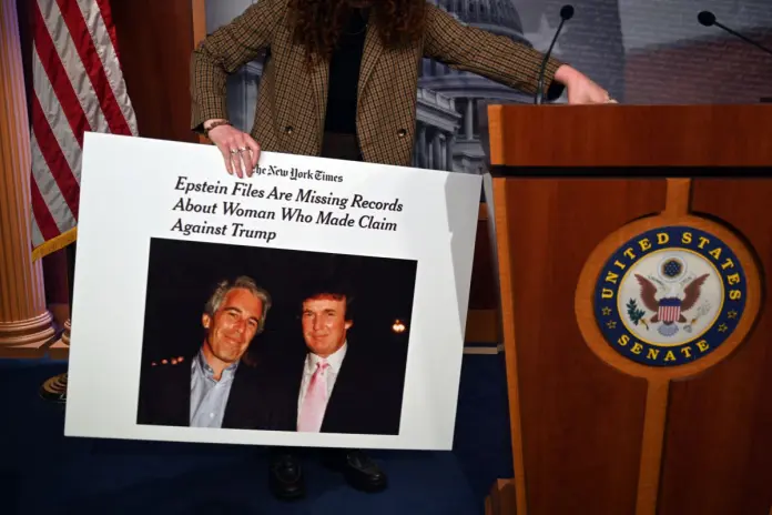 US Senate Minority Leader Chuck Schumer press conference to announce oversight efforts on the files of convicted sex offender Jeffrey Epstein