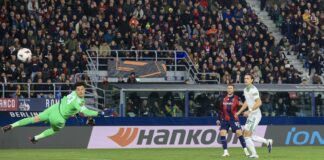 Pellegrini risponde a Bernardeschi, Bologna-Roma 1-1