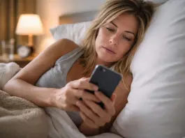 Controllate il telefono appena svegli? L’abitudine del mattino che rovina concentrazione e umore donna con smartphone appena svegliata