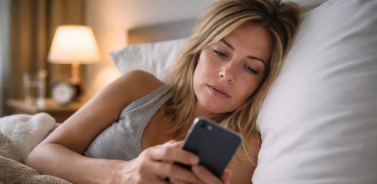 Controllate il telefono appena svegli? L’abitudine del mattino che rovina concentrazione e umore donna con smartphone appena svegliata