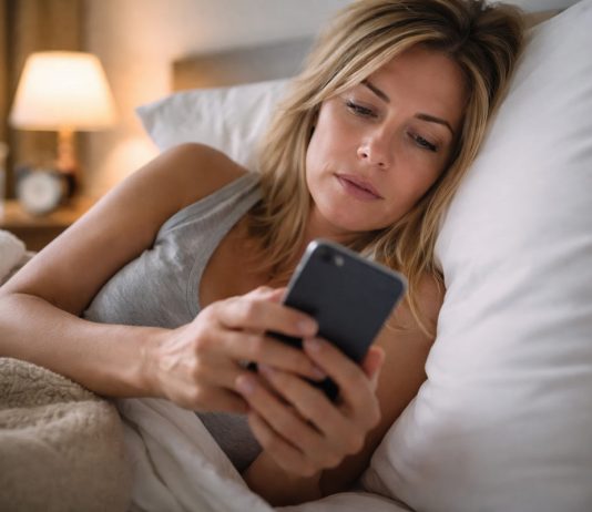 Controllate il telefono appena svegli? L’abitudine del mattino che rovina concentrazione e umore donna con smartphone appena svegliata